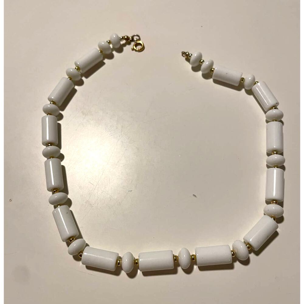 Vintage/Midcentury White Tube Bead Necklace - Maybe Lucite?